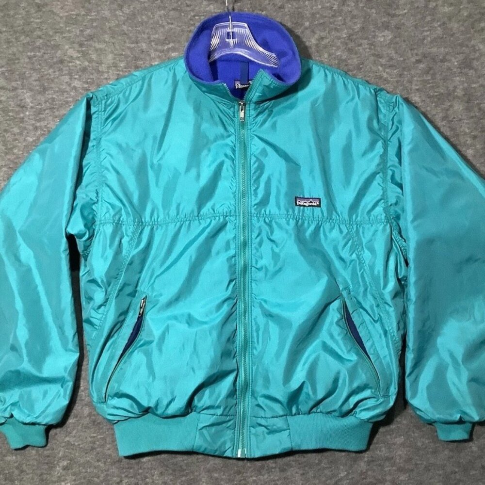 VTG 90s Patagonia Sz M Shelled Synchilla Teal Jacket Blue Fleece Lining Full Zip